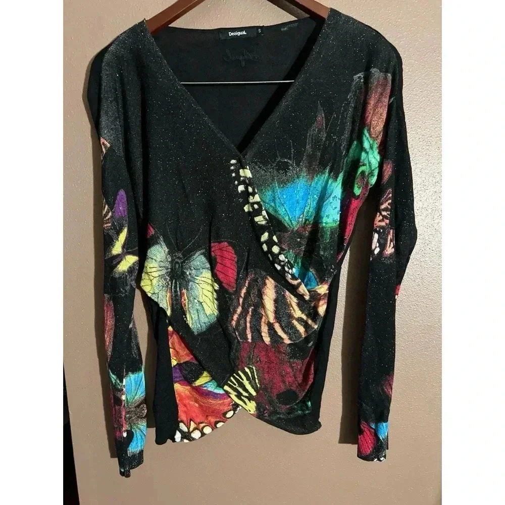 Desigual Black Multicolor Butterfly Top